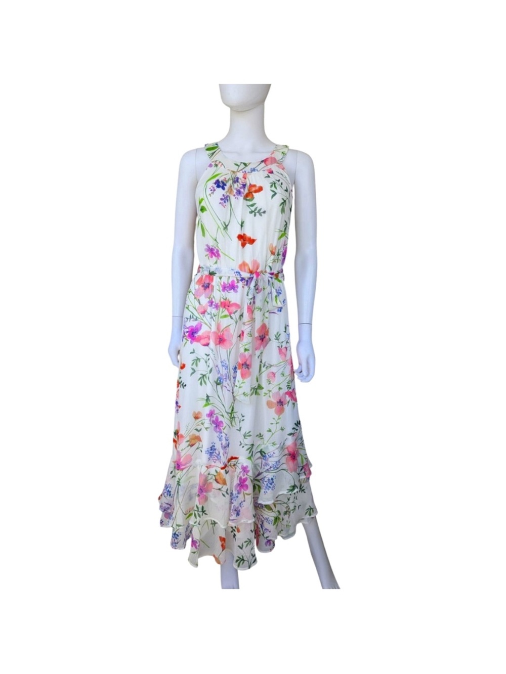 Calvin Klein White Floral Tie-Back Maxi Dress